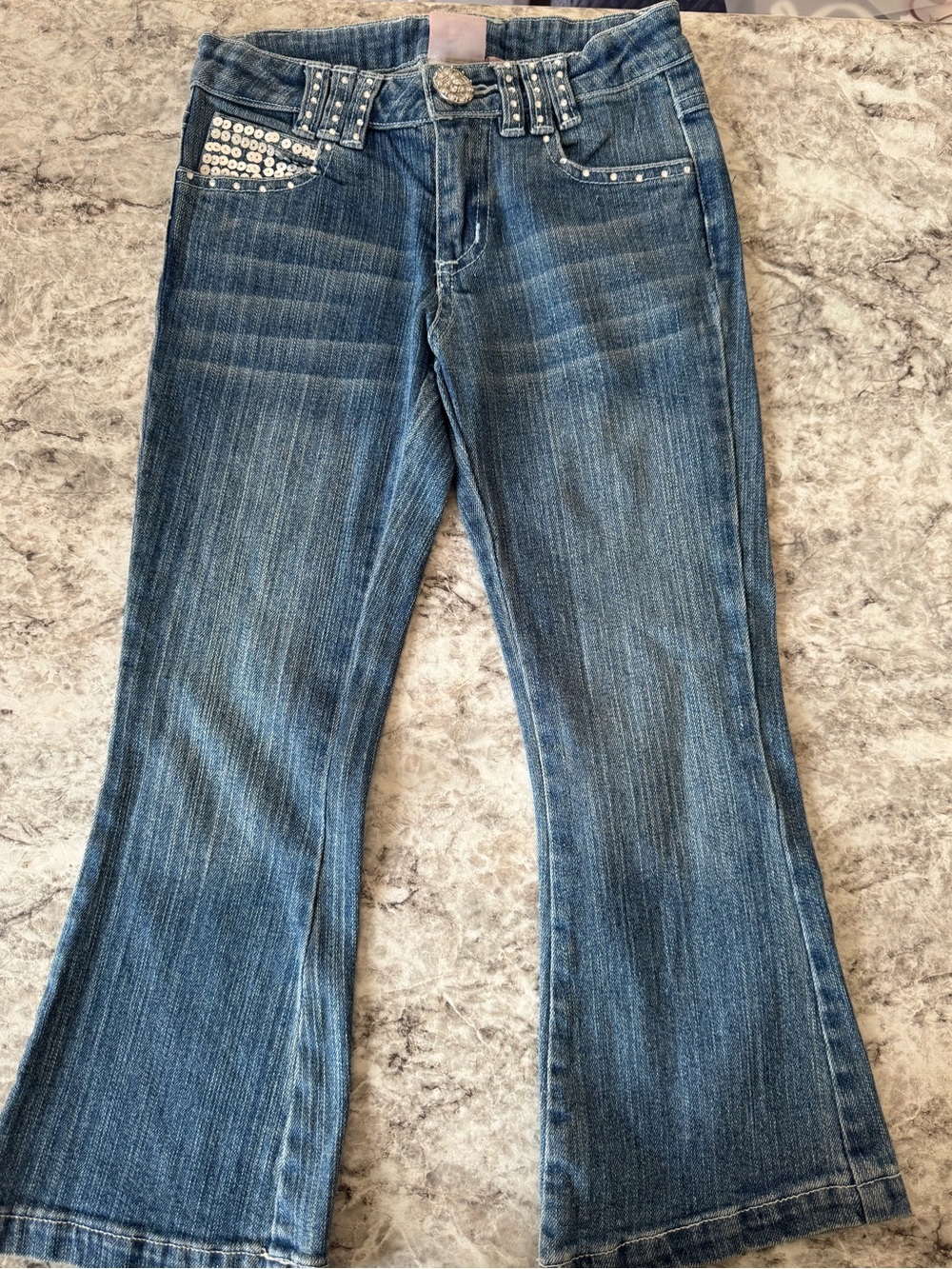 Kids Blue Denim Jeans with Studded Pocket Detail